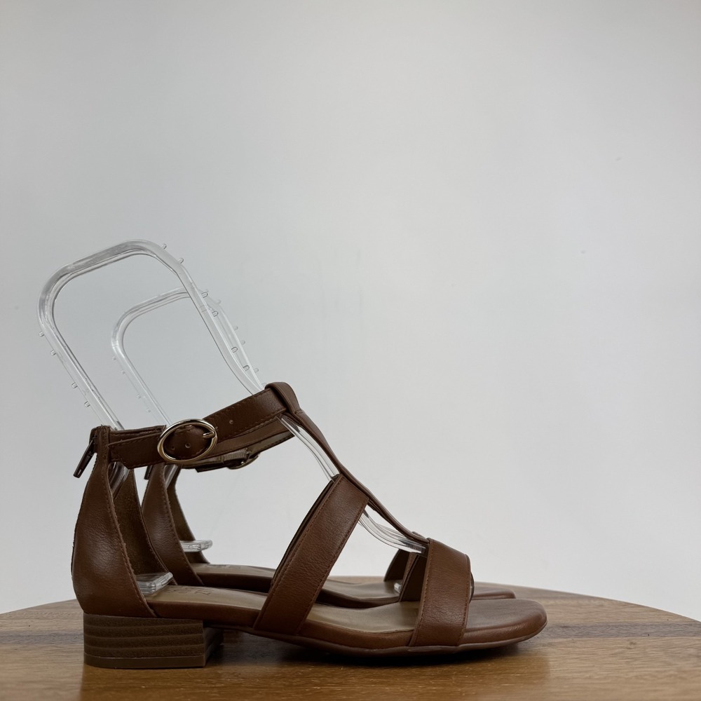 New Womens Naturalizer Huda Brown Faux Leather Gladiator Heeled Sandals Size 6 M
